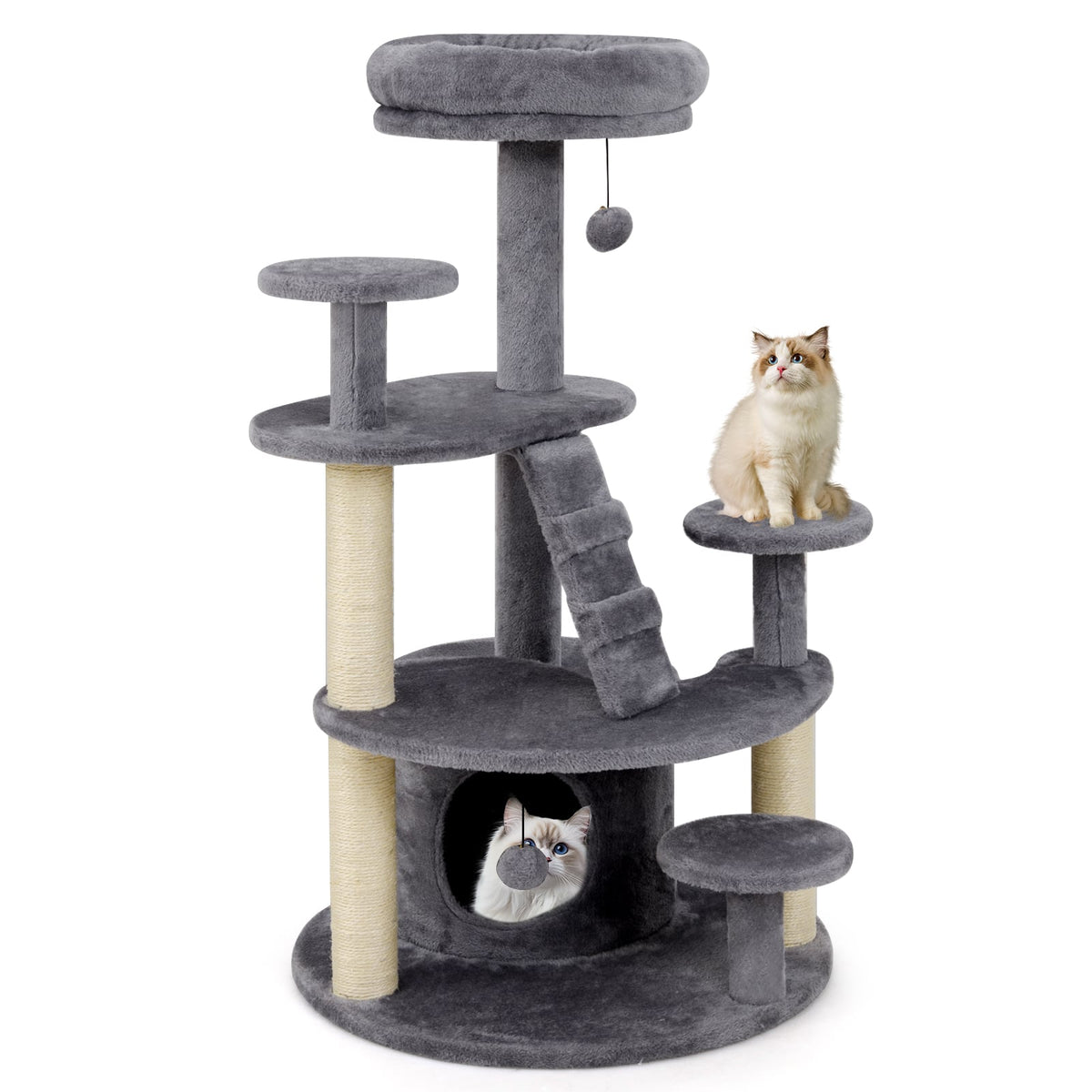 Multi-level Kitty Tower with Condo and Climbing Ladder-Gray-Cat Trees & Scratchers-DECOROLALA