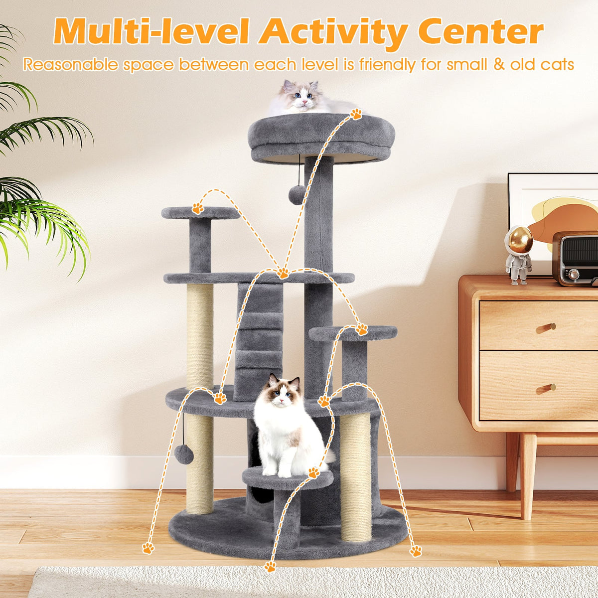 Multi-level Kitty Tower with Condo and Climbing Ladder-Gray-Cat Trees & Scratchers-DECOROLALA