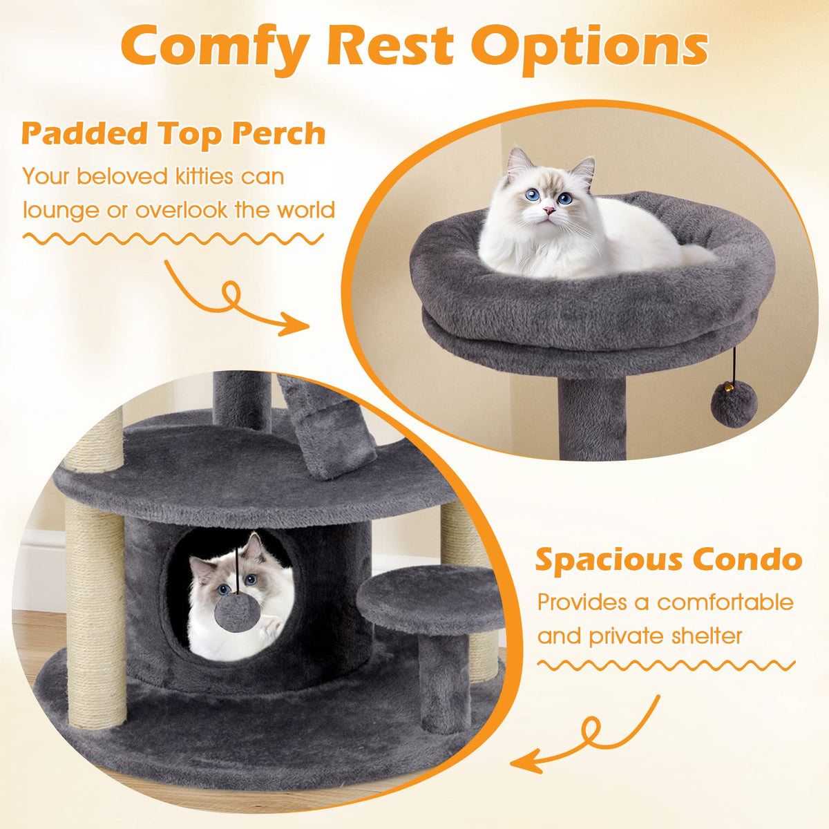 Multi-level Kitty Tower with Condo and Climbing Ladder-Gray-Cat Trees & Scratchers-DECOROLALA