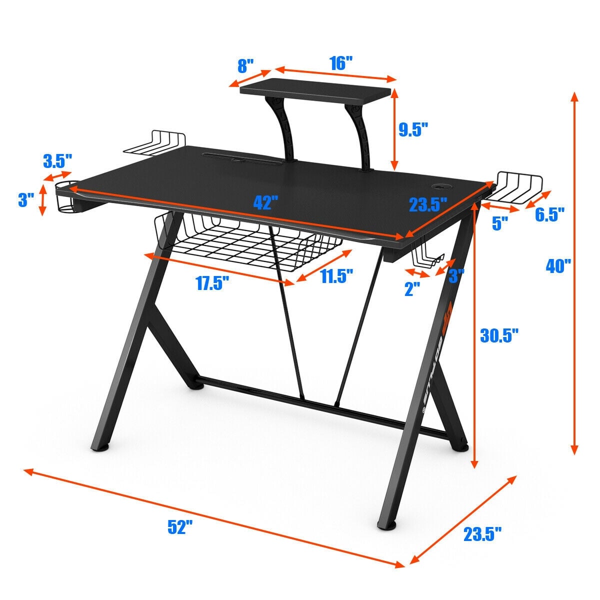 Multifunctional E-Sport Gaming Desk with Headset Hook and Cup Holder-Gaming Desks-DECOROLALA