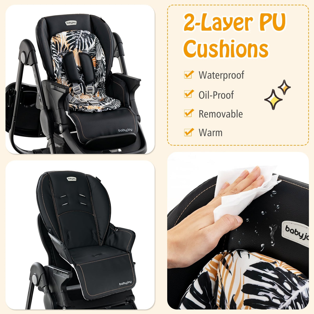 Multifunctional Folding Baby High Chair with Rolling Wheels and Adjustable Height-Black-High Chairs-DECOROLALA