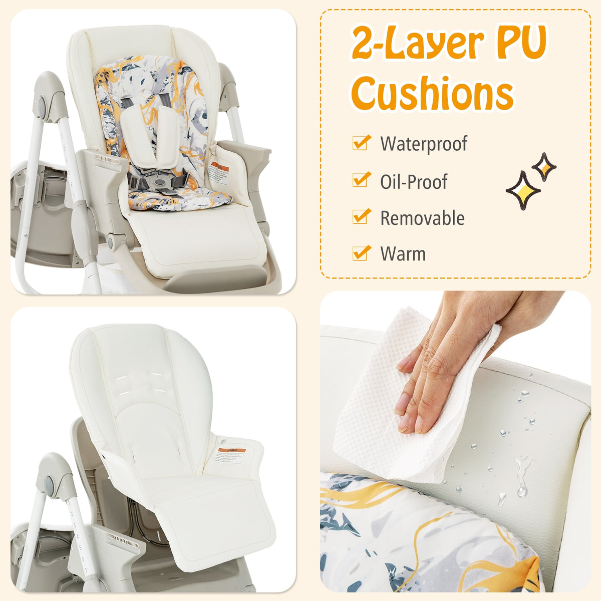 Multifunctional Folding Baby High Chair with Rolling Wheels and Adjustable Height-White-High Chairs-DECOROLALA