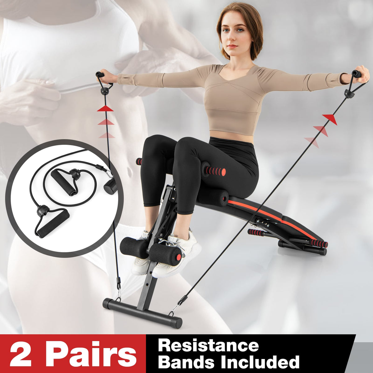 Multifunctional Sit up Bench 4 Position Adjustable Metal Workout Bench-Weight Lifting Benches, Racks & Bars-DECOROLALA