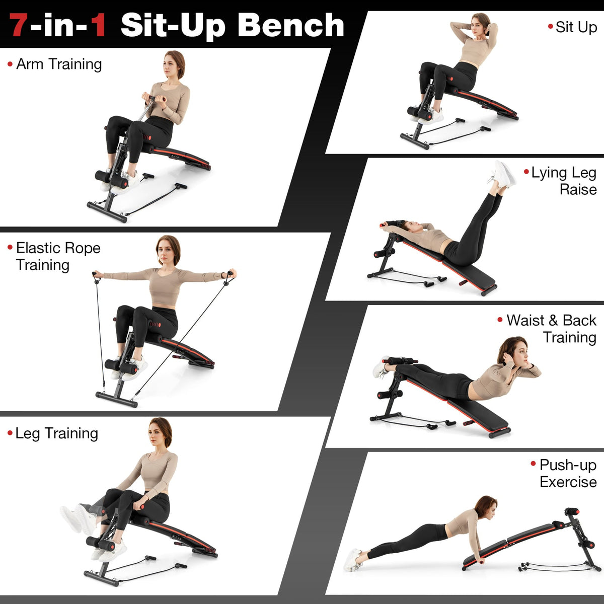 Multifunctional Sit up Bench 4 Position Adjustable Metal Workout Bench-Weight Lifting Benches, Racks & Bars-DECOROLALA
