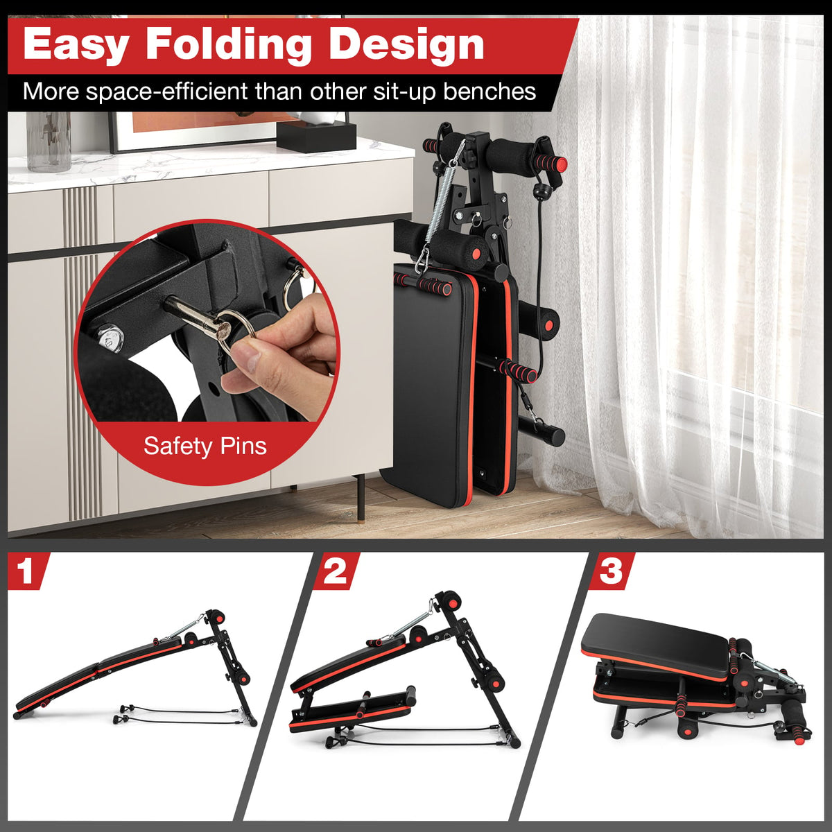 Multifunctional Sit up Bench 4 Position Adjustable Metal Workout Bench-Weight Lifting Benches, Racks & Bars-DECOROLALA