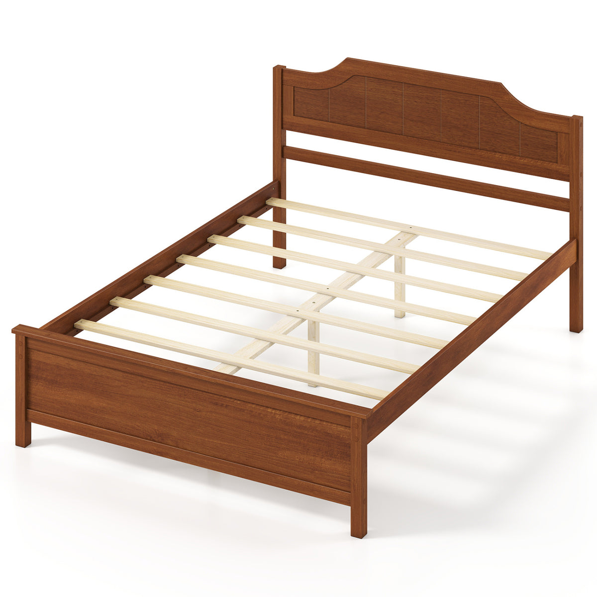 Multiple Size Solid Wood Platform Bed Frame with Headboard in Walnut-Beds & Bed Frames-DECOROLALA