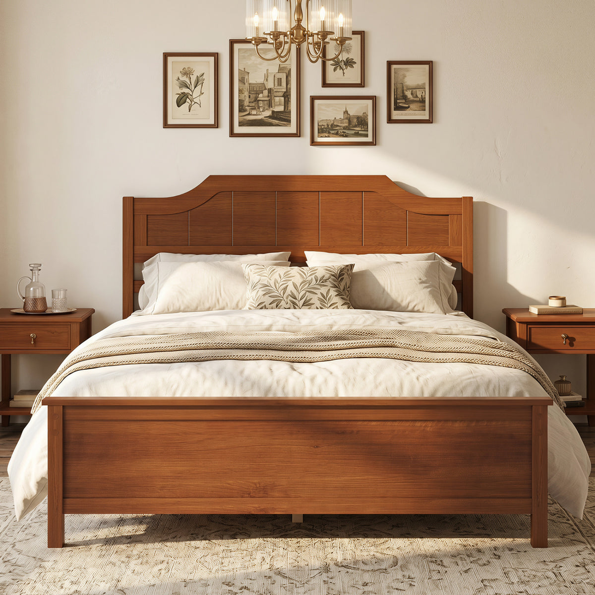 Multiple Size Solid Wood Platform Bed Frame with Headboard in Walnut-Beds & Bed Frames-DECOROLALA