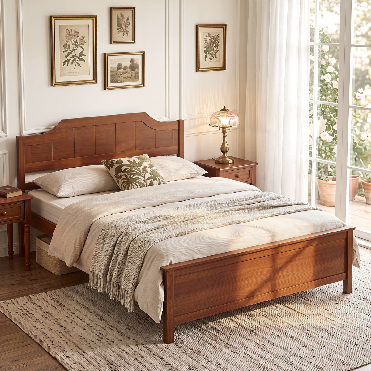 Multiple Size Solid Wood Platform Bed Frame with Headboard in Walnut-Beds & Bed Frames-DECOROLALA