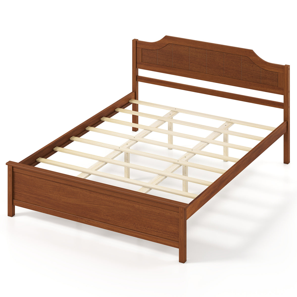 Multiple Size Solid Wood Platform Bed Frame with Headboard in Walnut-Beds & Bed Frames-DECOROLALA