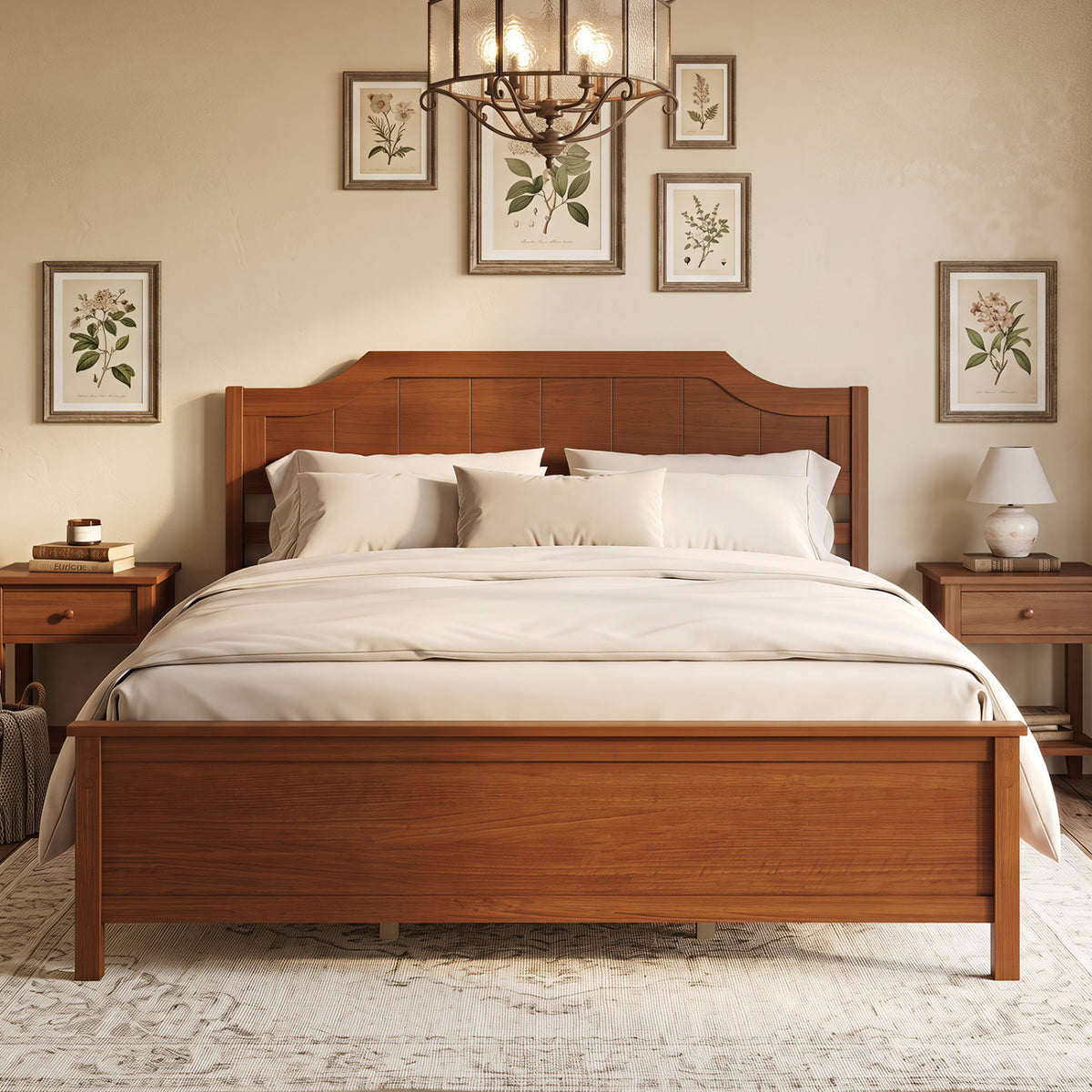 Multiple Size Solid Wood Platform Bed Frame with Headboard in Walnut-Beds & Bed Frames-DECOROLALA