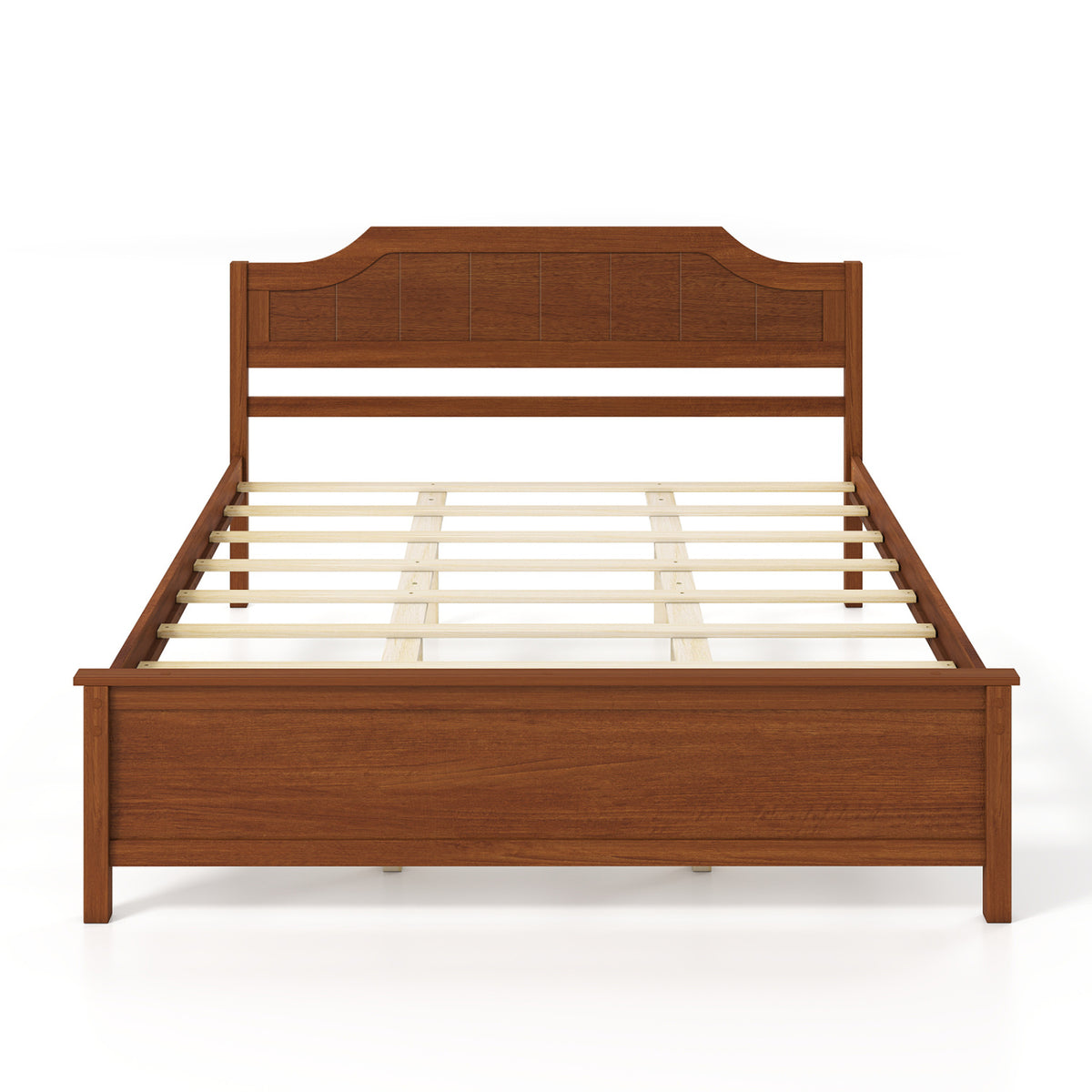 Multiple Size Solid Wood Platform Bed Frame with Headboard in Walnut-Beds & Bed Frames-DECOROLALA