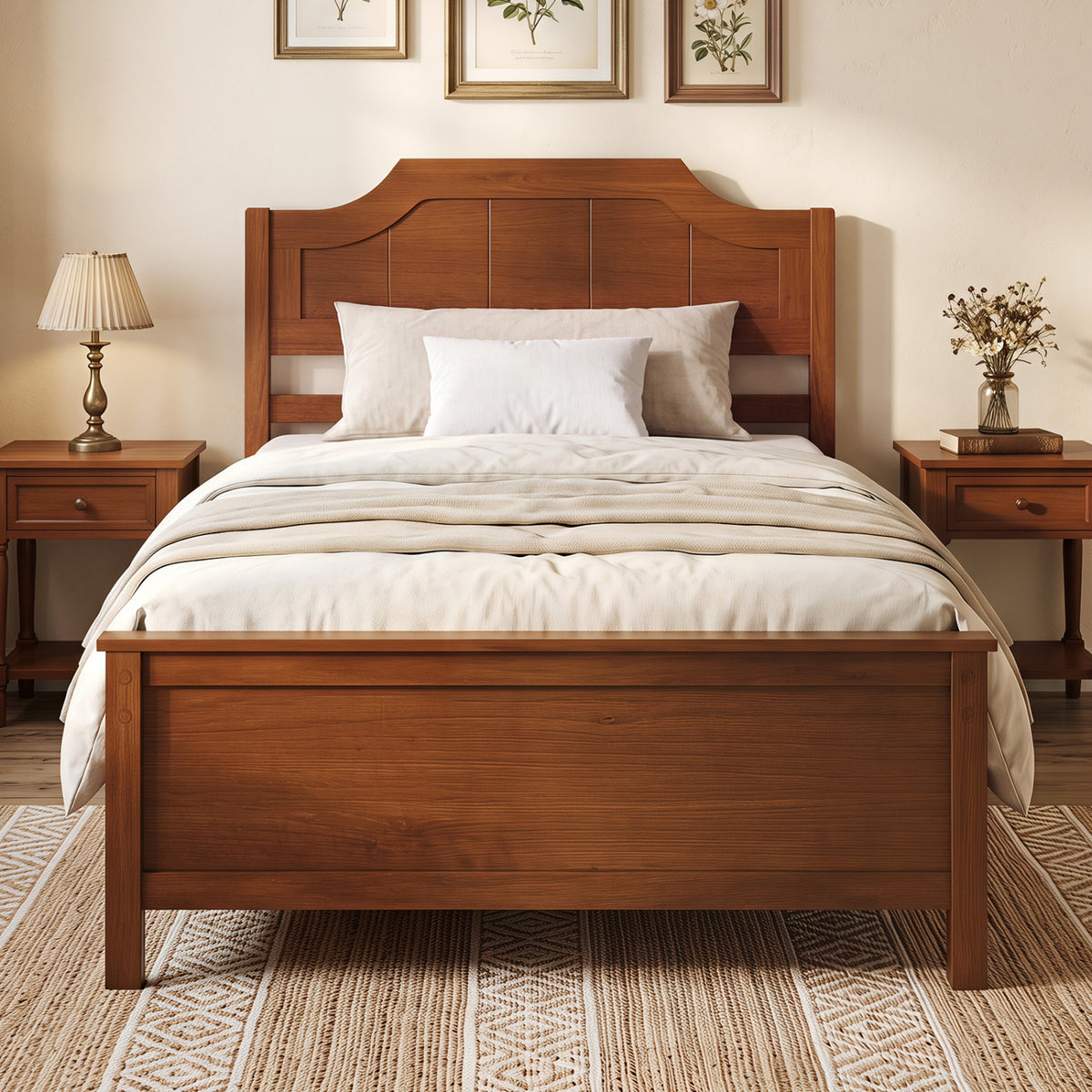 Multiple Size Solid Wood Platform Bed Frame with Headboard in Walnut-Beds & Bed Frames-DECOROLALA