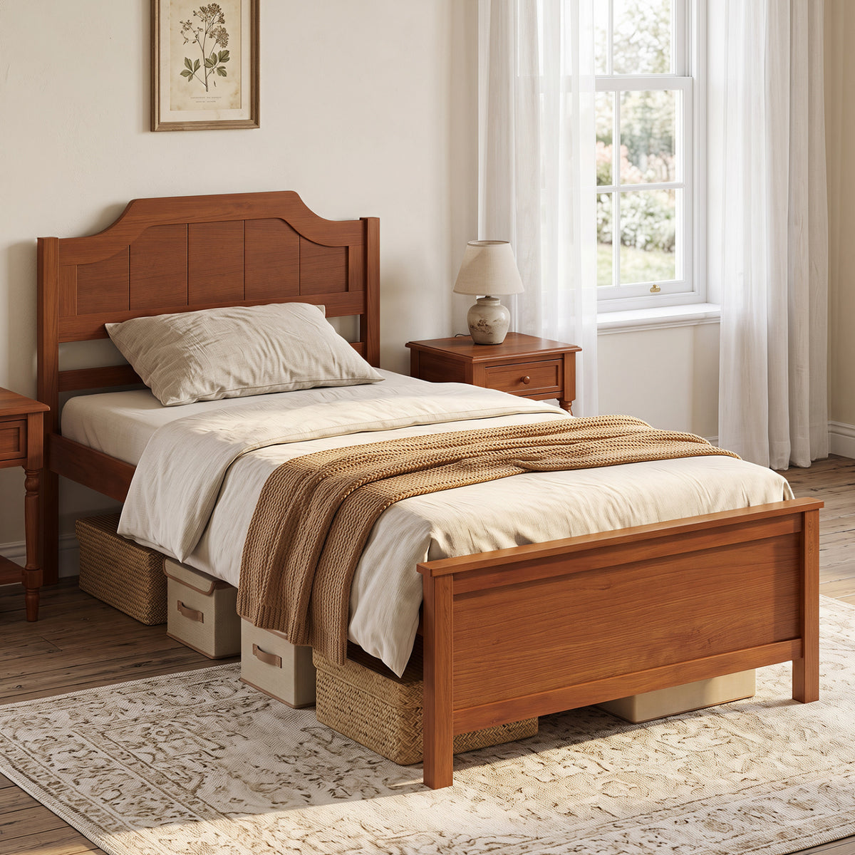 Multiple Size Solid Wood Platform Bed Frame with Headboard in Walnut-Beds & Bed Frames-DECOROLALA