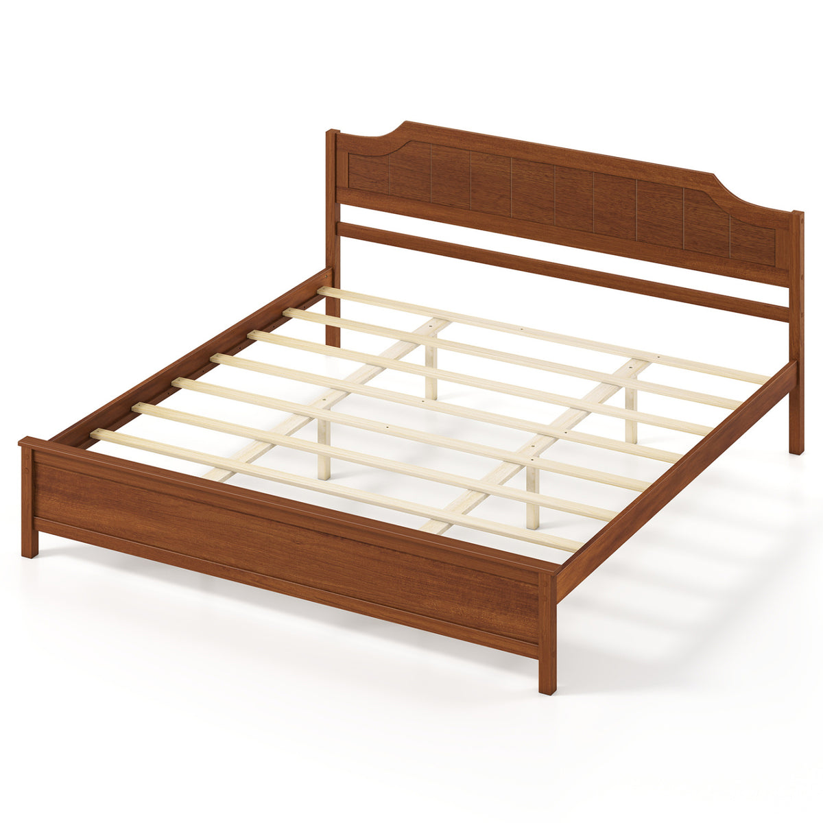 Multiple Size Solid Wood Platform Bed Frame with Headboard in Walnut-Beds & Bed Frames-DECOROLALA