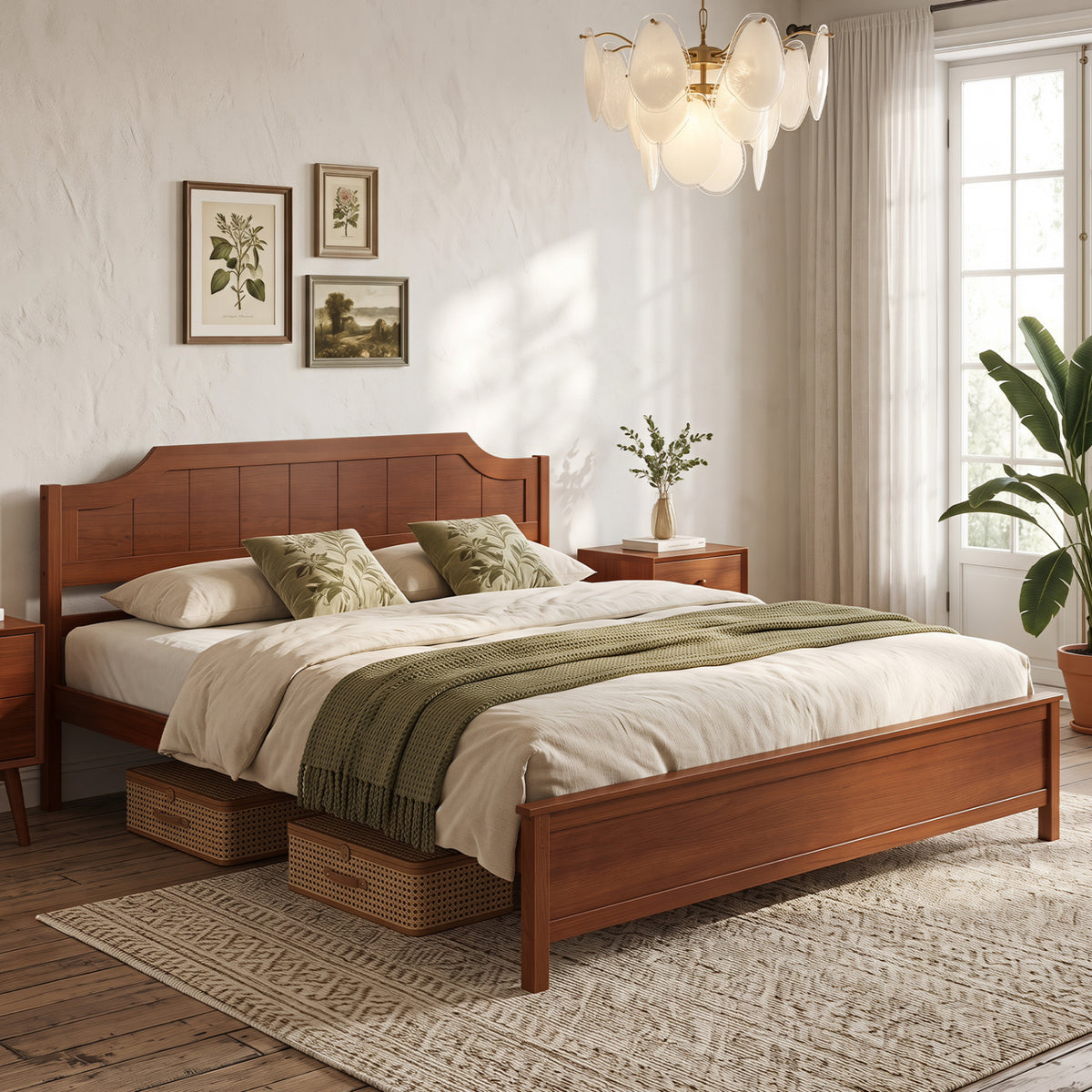Multiple Size Solid Wood Platform Bed Frame with Headboard in Walnut-Beds & Bed Frames-DECOROLALA