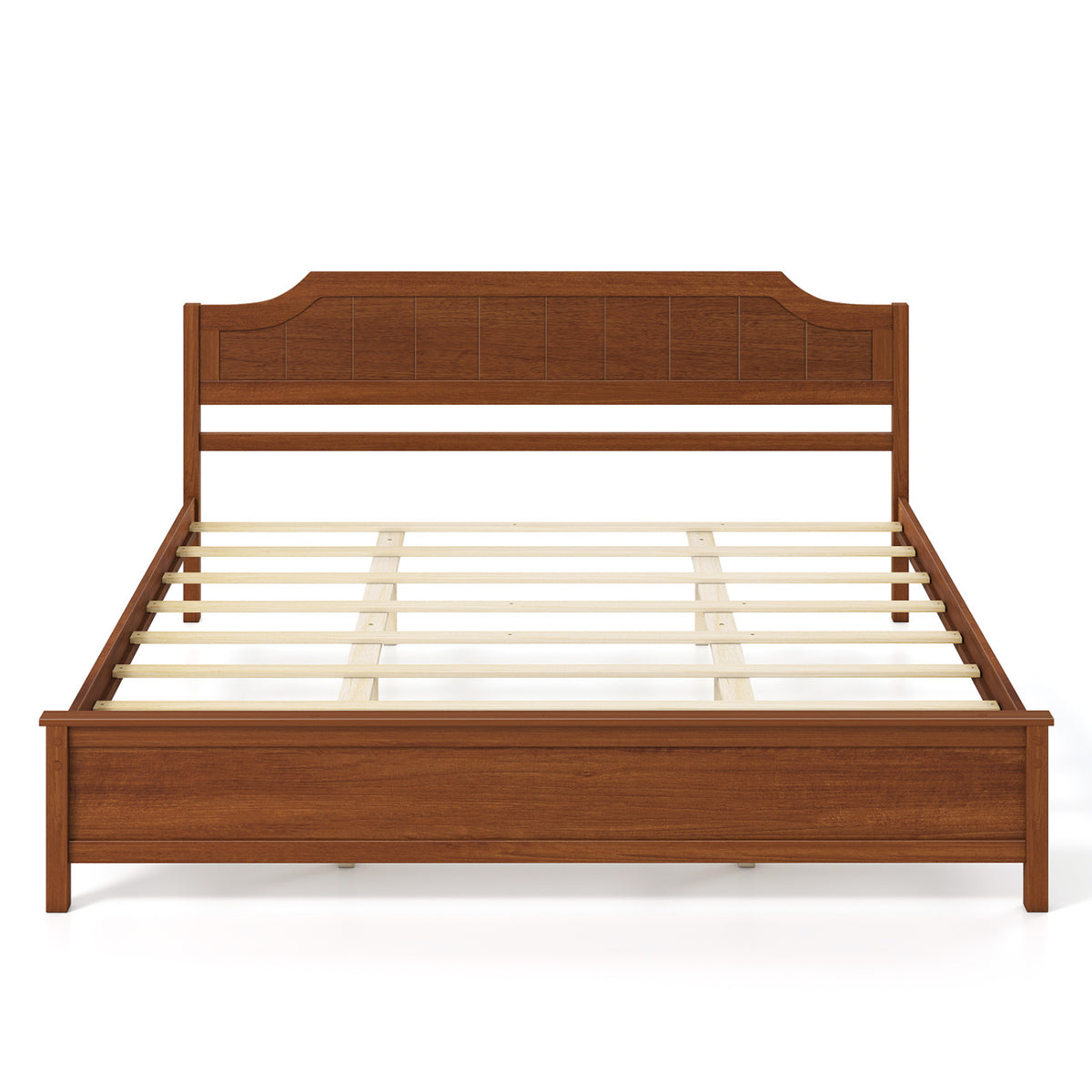 Multiple Size Solid Wood Platform Bed Frame with Headboard in Walnut-Beds & Bed Frames-DECOROLALA