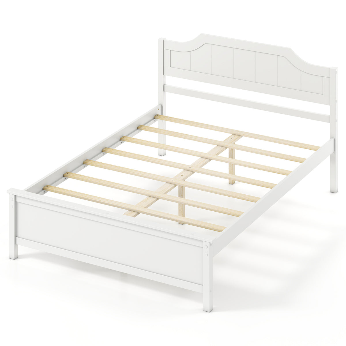 Multiple Size Solid Wood Platform Bed Frame with Headboard in White-Beds & Bed Frames-DECOROLALA