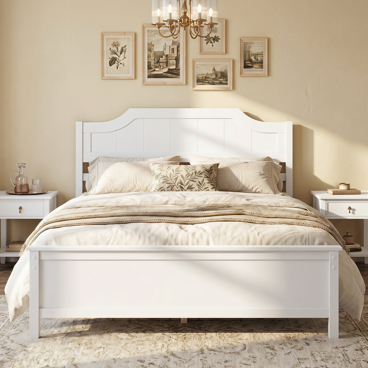 Multiple Size Solid Wood Platform Bed Frame with Headboard in White-Beds & Bed Frames-DECOROLALA