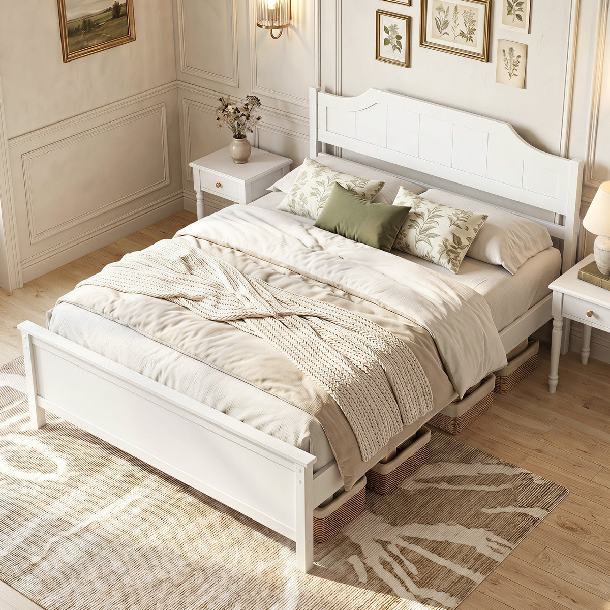 Multiple Size Solid Wood Platform Bed Frame with Headboard in White-Beds & Bed Frames-DECOROLALA