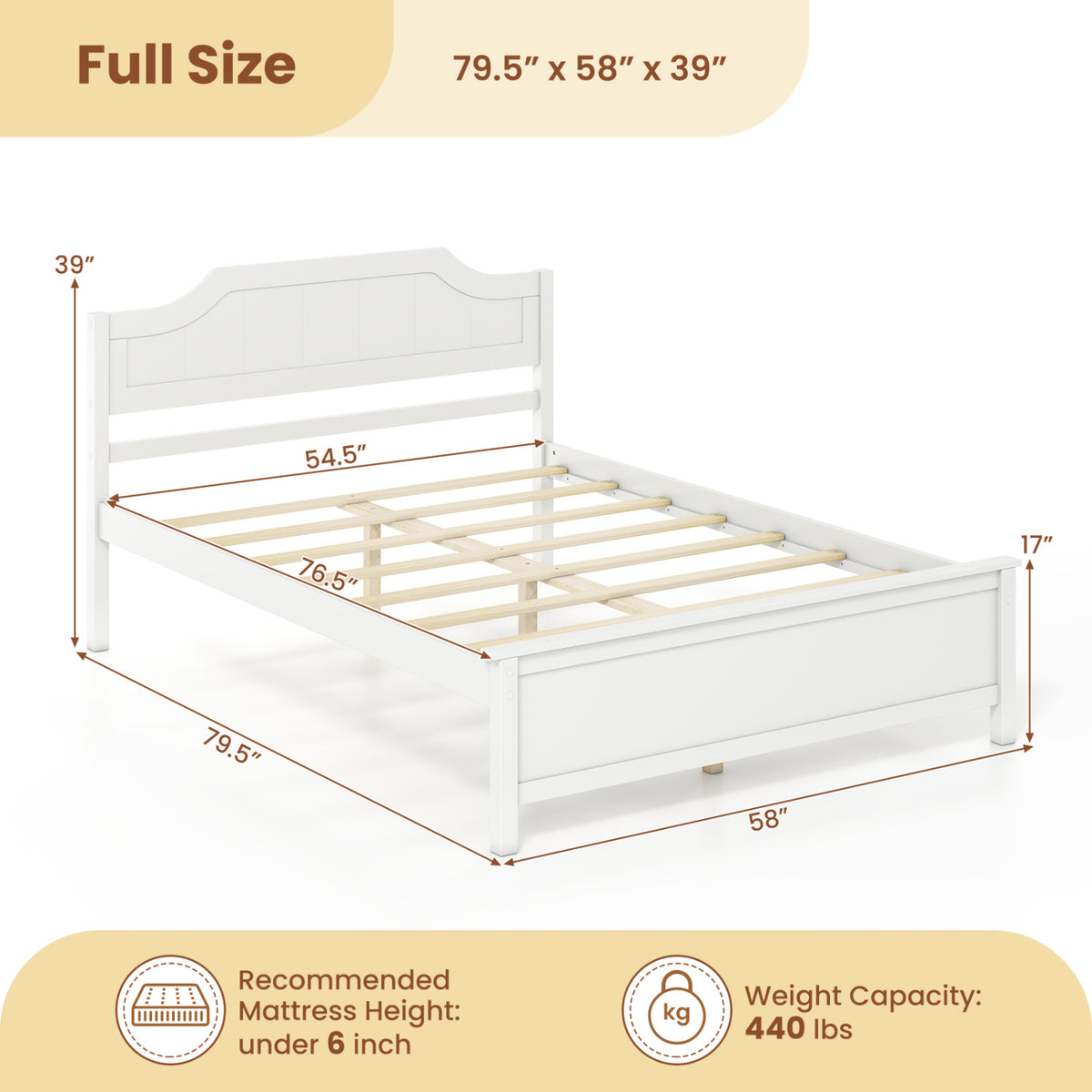 Multiple Size Solid Wood Platform Bed Frame with Headboard in White-Beds & Bed Frames-DECOROLALA