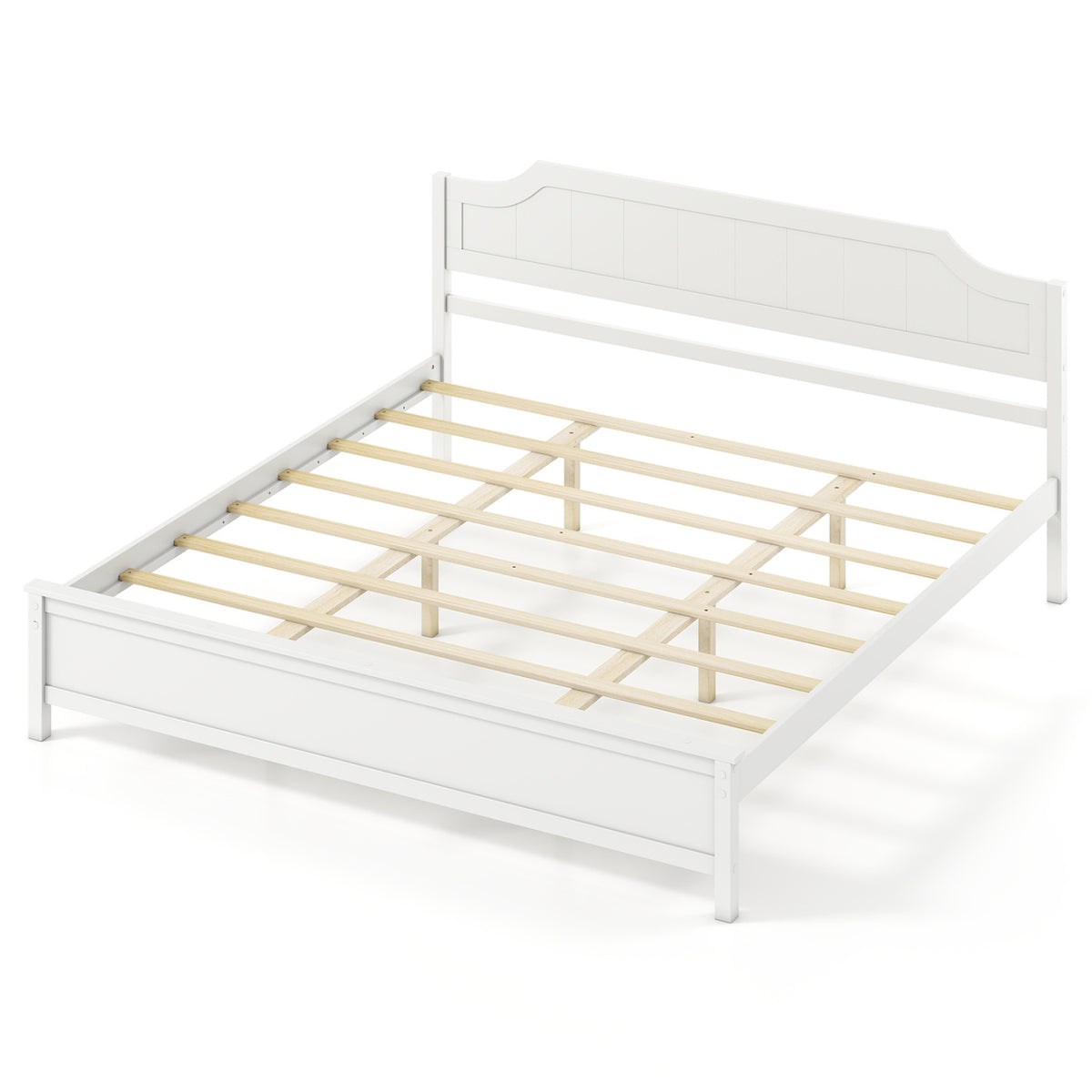 Multiple Size Solid Wood Platform Bed Frame with Headboard in White-Beds & Bed Frames-DECOROLALA