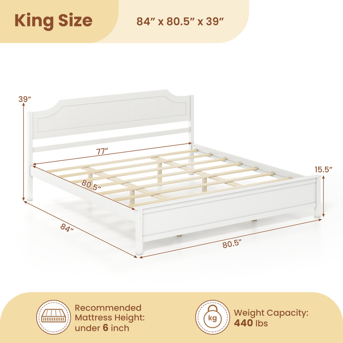 Multiple Size Solid Wood Platform Bed Frame with Headboard in White-Beds & Bed Frames-DECOROLALA