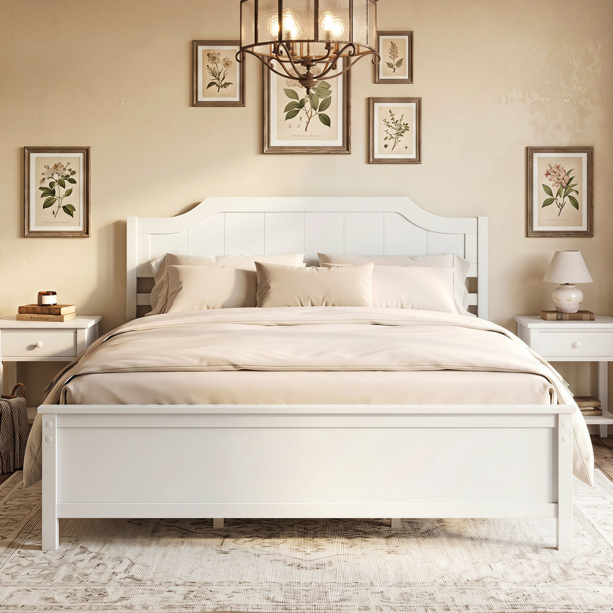 Multiple Size Solid Wood Platform Bed Frame with Headboard in White-Beds & Bed Frames-DECOROLALA