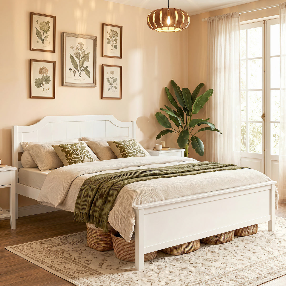 Multiple Size Solid Wood Platform Bed Frame with Headboard in White-Beds & Bed Frames-DECOROLALA
