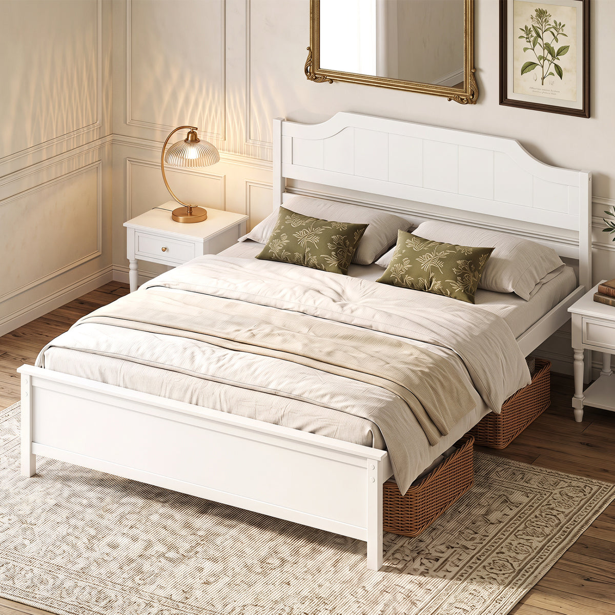 Multiple Size Solid Wood Platform Bed Frame with Headboard in White-Beds & Bed Frames-DECOROLALA