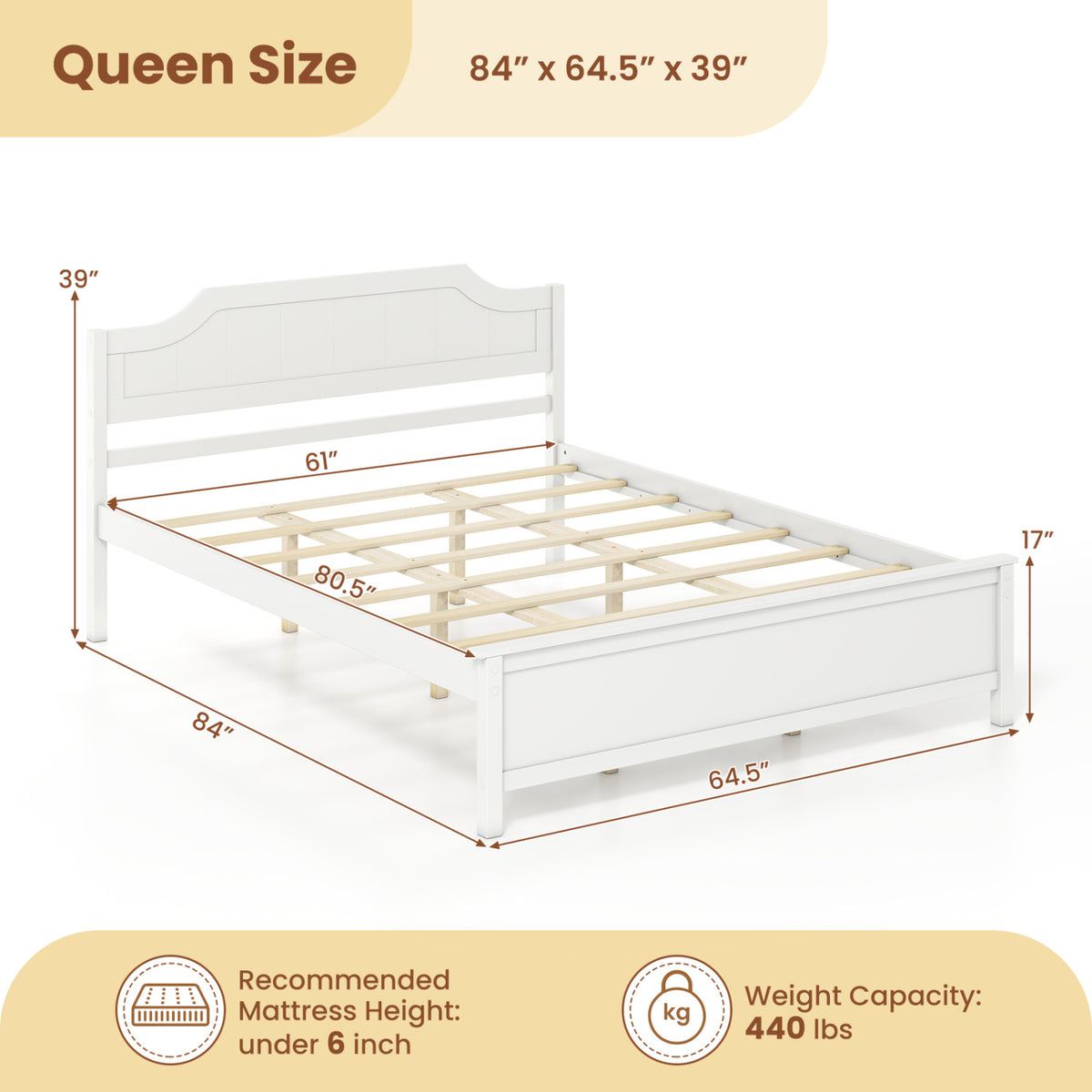 Multiple Size Solid Wood Platform Bed Frame with Headboard in White-Beds & Bed Frames-DECOROLALA