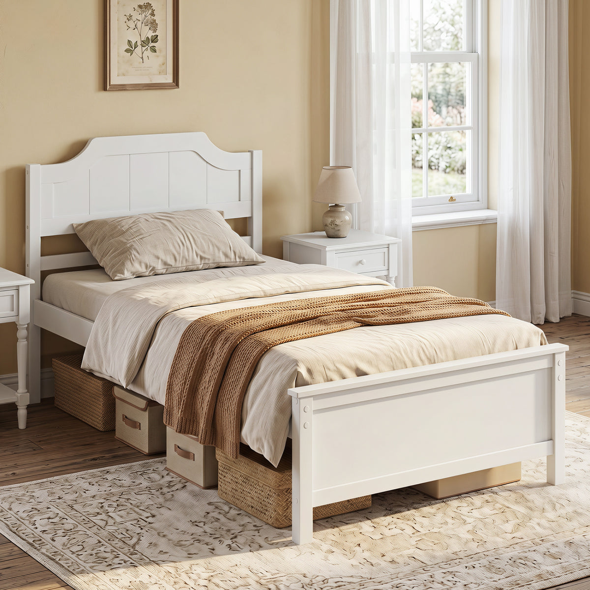 Multiple Size Solid Wood Platform Bed Frame with Headboard in White-Beds & Bed Frames-DECOROLALA