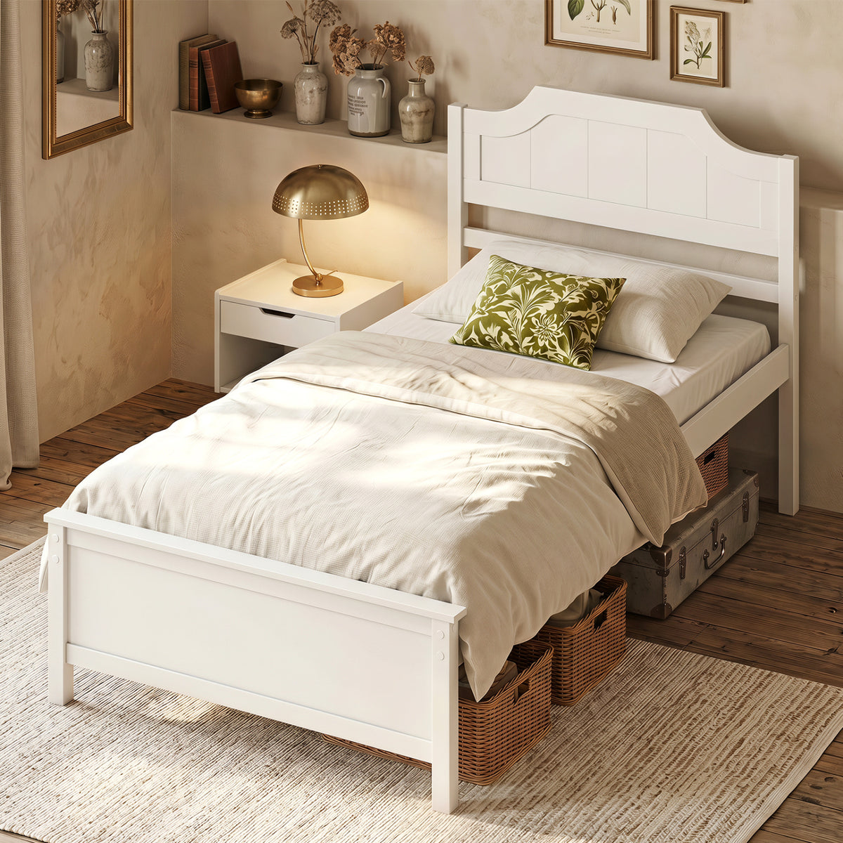 Multiple Size Solid Wood Platform Bed Frame with Headboard in White-Beds & Bed Frames-DECOROLALA