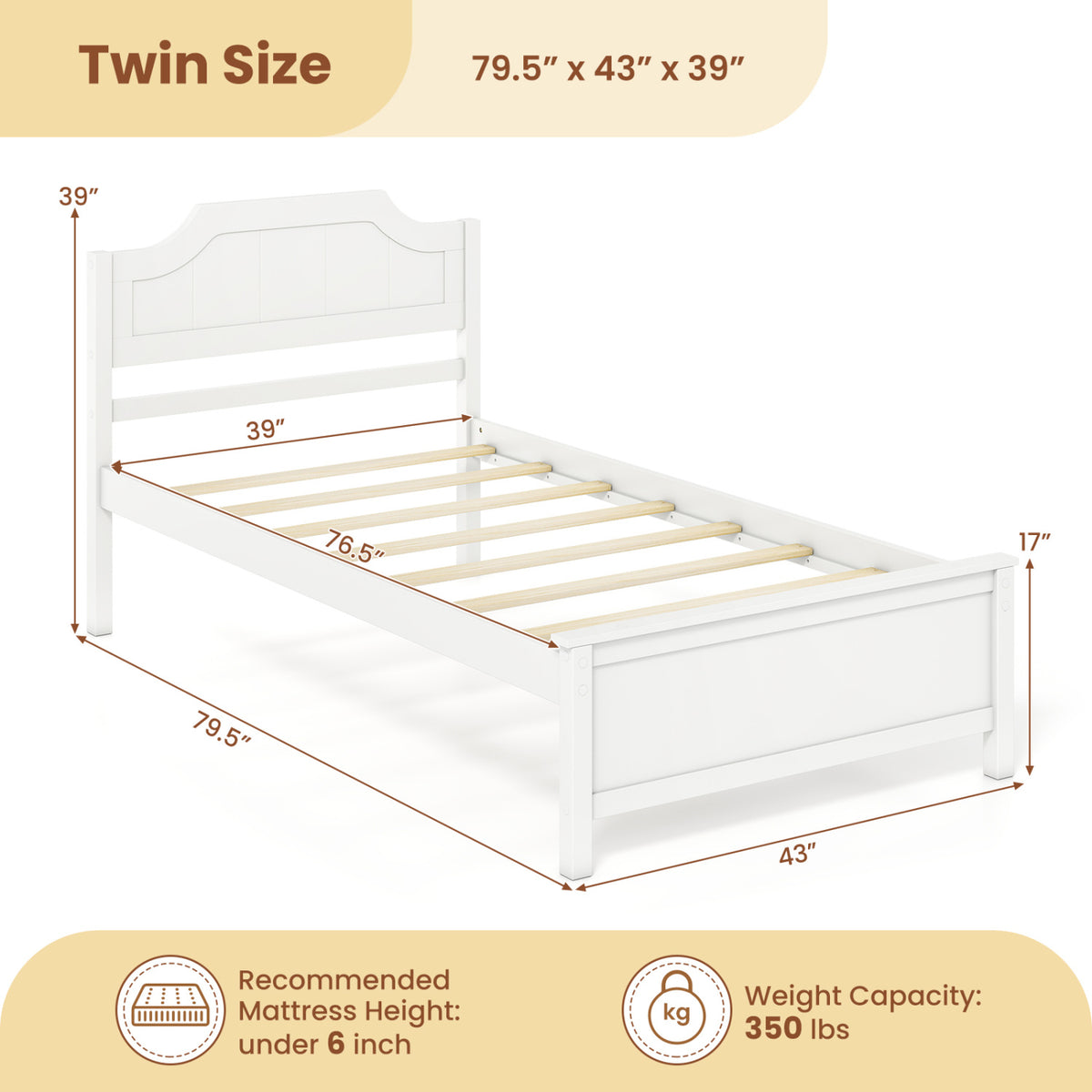 Multiple Size Solid Wood Platform Bed Frame with Headboard in White-Beds & Bed Frames-DECOROLALA