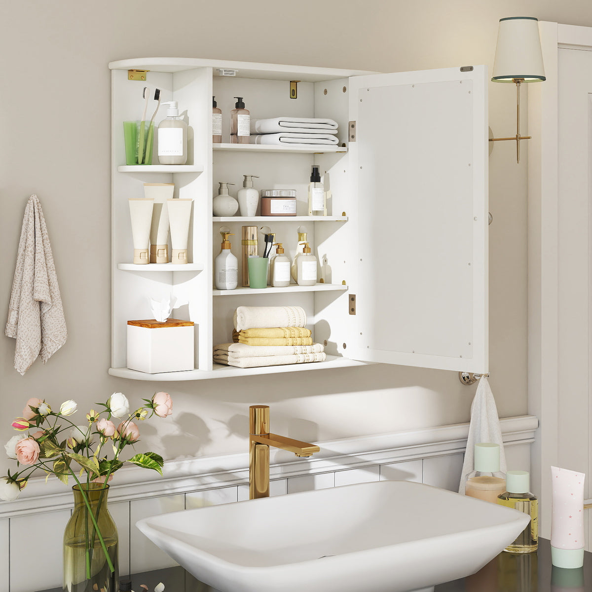 Multipurpose Mount Wall Mirror Bathroom Storage Cabinet-White-Wall Cabinets-DECOROLALA