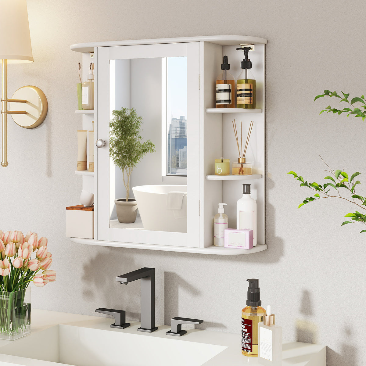 Multipurpose Mount Wall Mirror Bathroom Storage Cabinet-White-Wall Cabinets-DECOROLALA