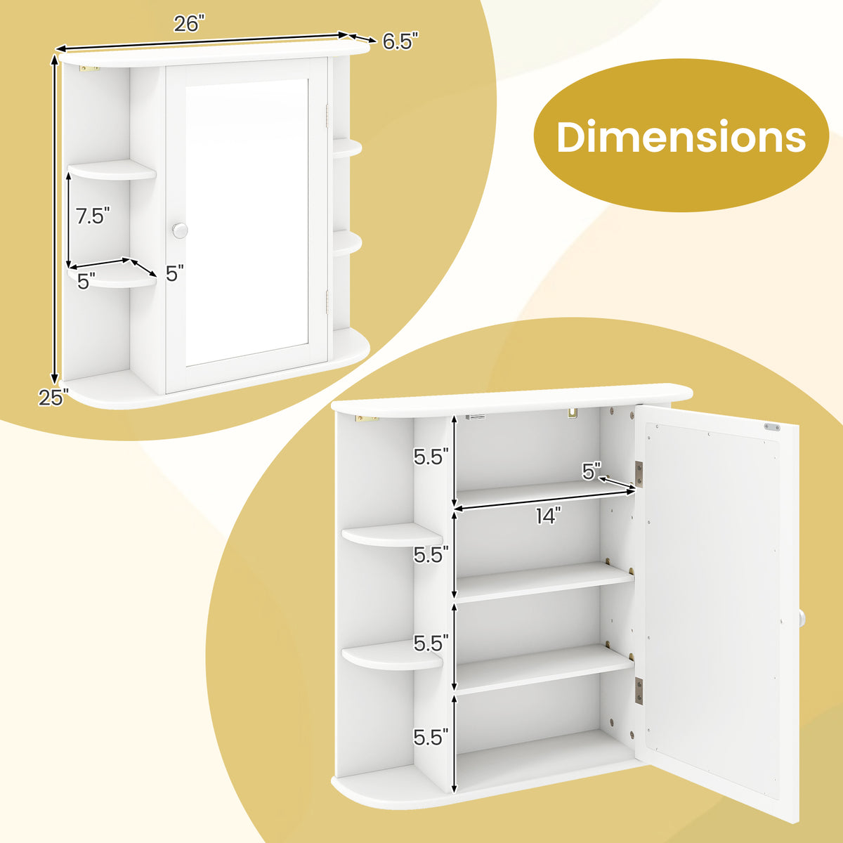 Multipurpose Mount Wall Mirror Bathroom Storage Cabinet-White-Wall Cabinets-DECOROLALA