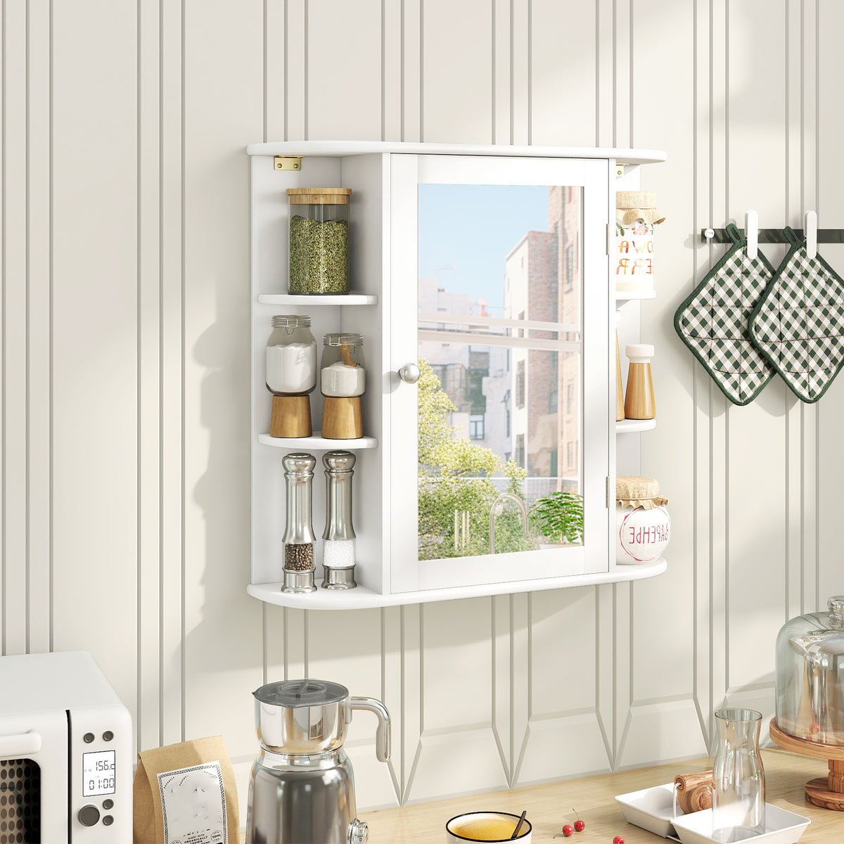 Multipurpose Mount Wall Mirror Bathroom Storage Cabinet-White-Wall Cabinets-DECOROLALA