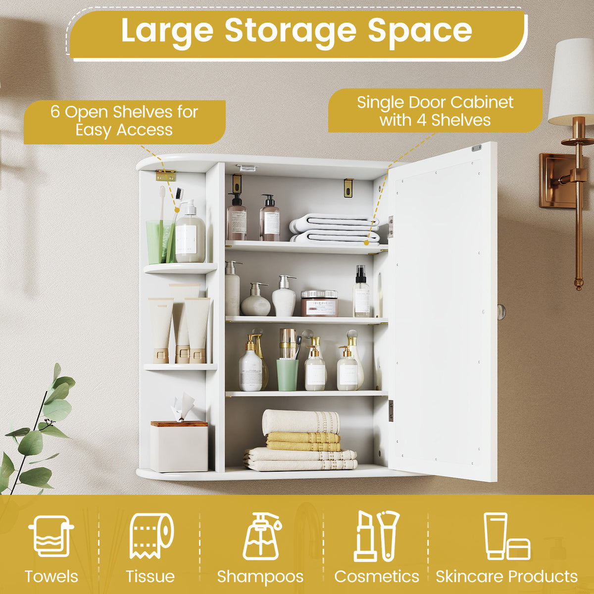 Multipurpose Mount Wall Mirror Bathroom Storage Cabinet-White-Wall Cabinets-DECOROLALA