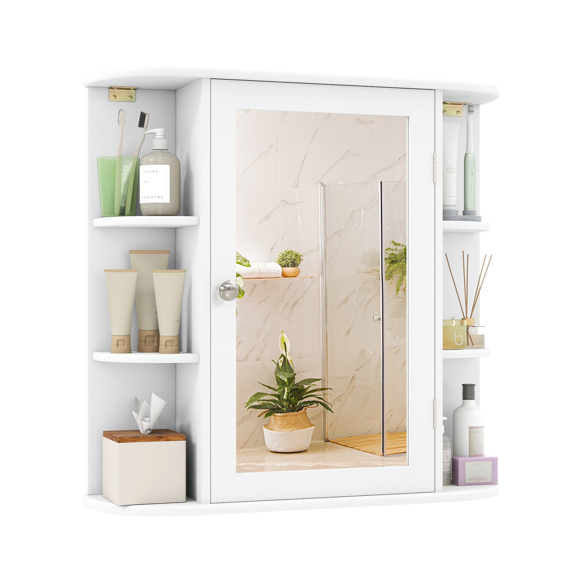 Multipurpose Mount Wall Mirror Bathroom Storage Cabinet-White-Wall Cabinets-DECOROLALA