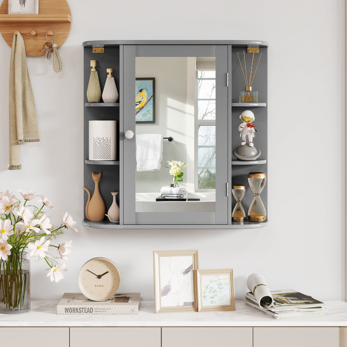 Multipurpose Mount Wall Surface Bathroom Storage Cabinet with Mirror-Gray-Wall Cabinets-DECOROLALA