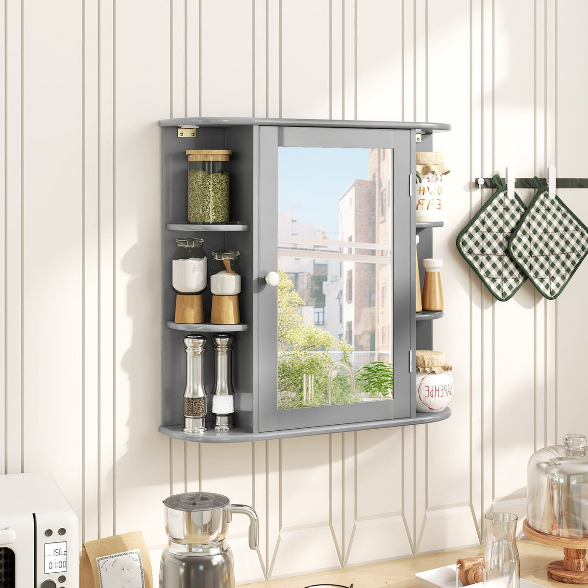 Multipurpose Mount Wall Surface Bathroom Storage Cabinet with Mirror-Gray-Wall Cabinets-DECOROLALA