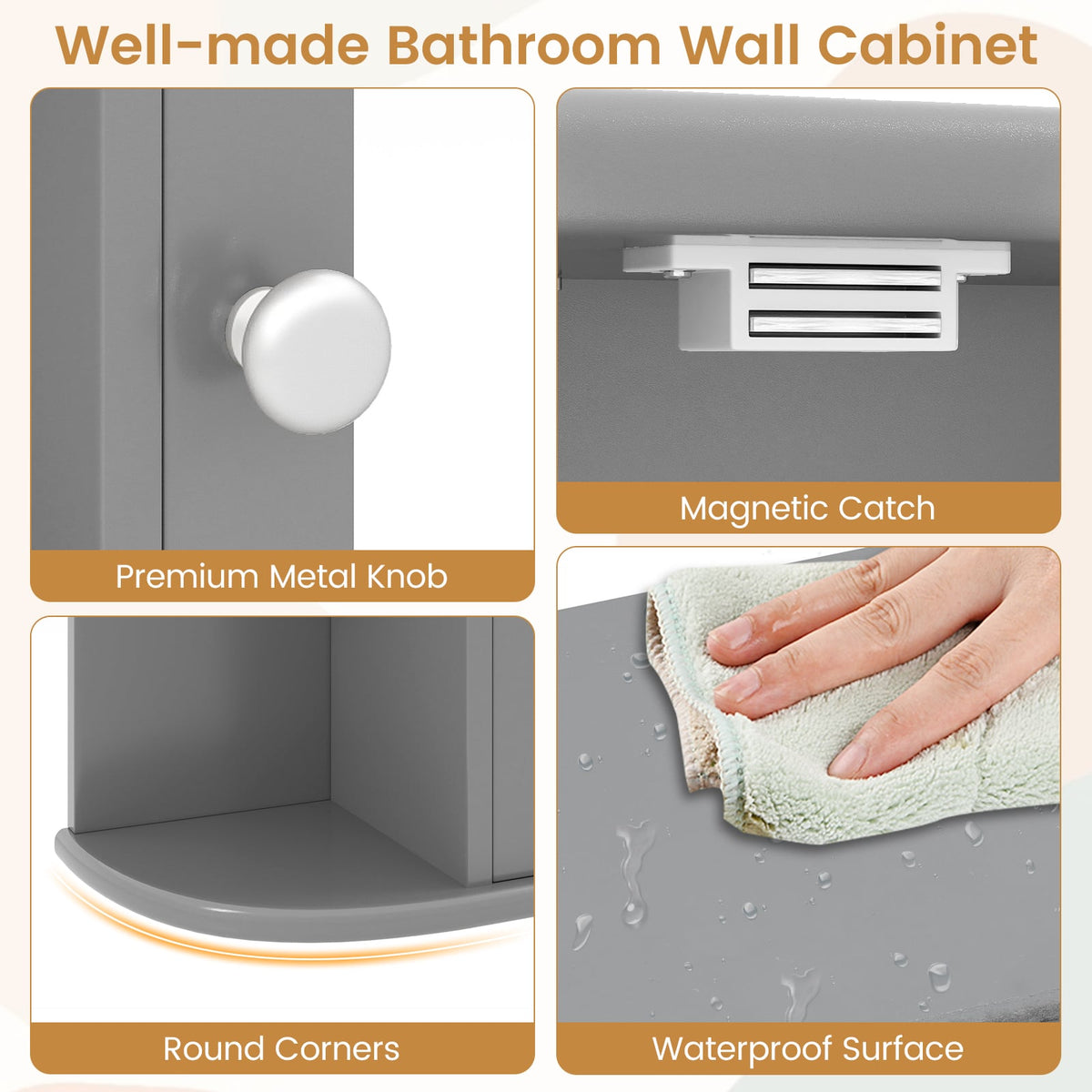 Multipurpose Mount Wall Surface Bathroom Storage Cabinet with Mirror-Gray-Wall Cabinets-DECOROLALA