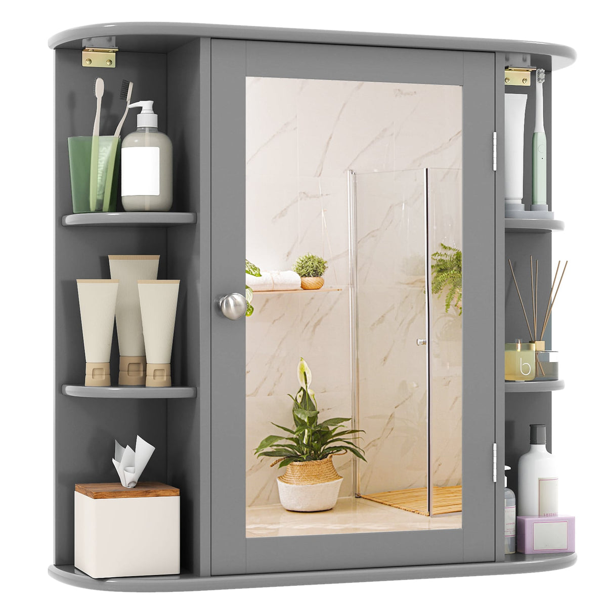 Multipurpose Mount Wall Surface Bathroom Storage Cabinet with Mirror-Gray-Wall Cabinets-DECOROLALA