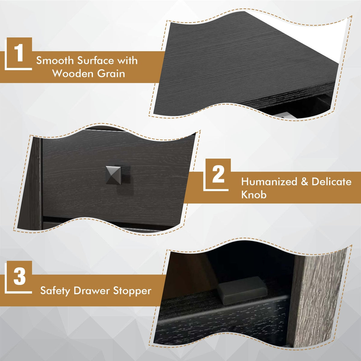 Multipurpose Retro Bedside Nightstand/ End Table with 2 Drawers-Black-Nightstands-DECOROLALA