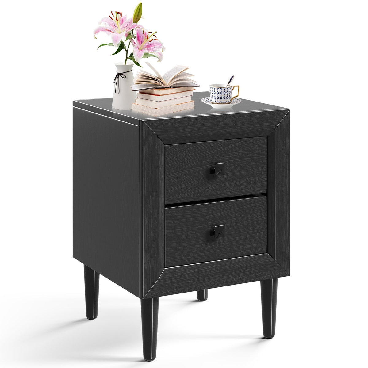 Multipurpose Retro Bedside Nightstand/ End Table with 2 Drawers-Black-Nightstands-DECOROLALA
