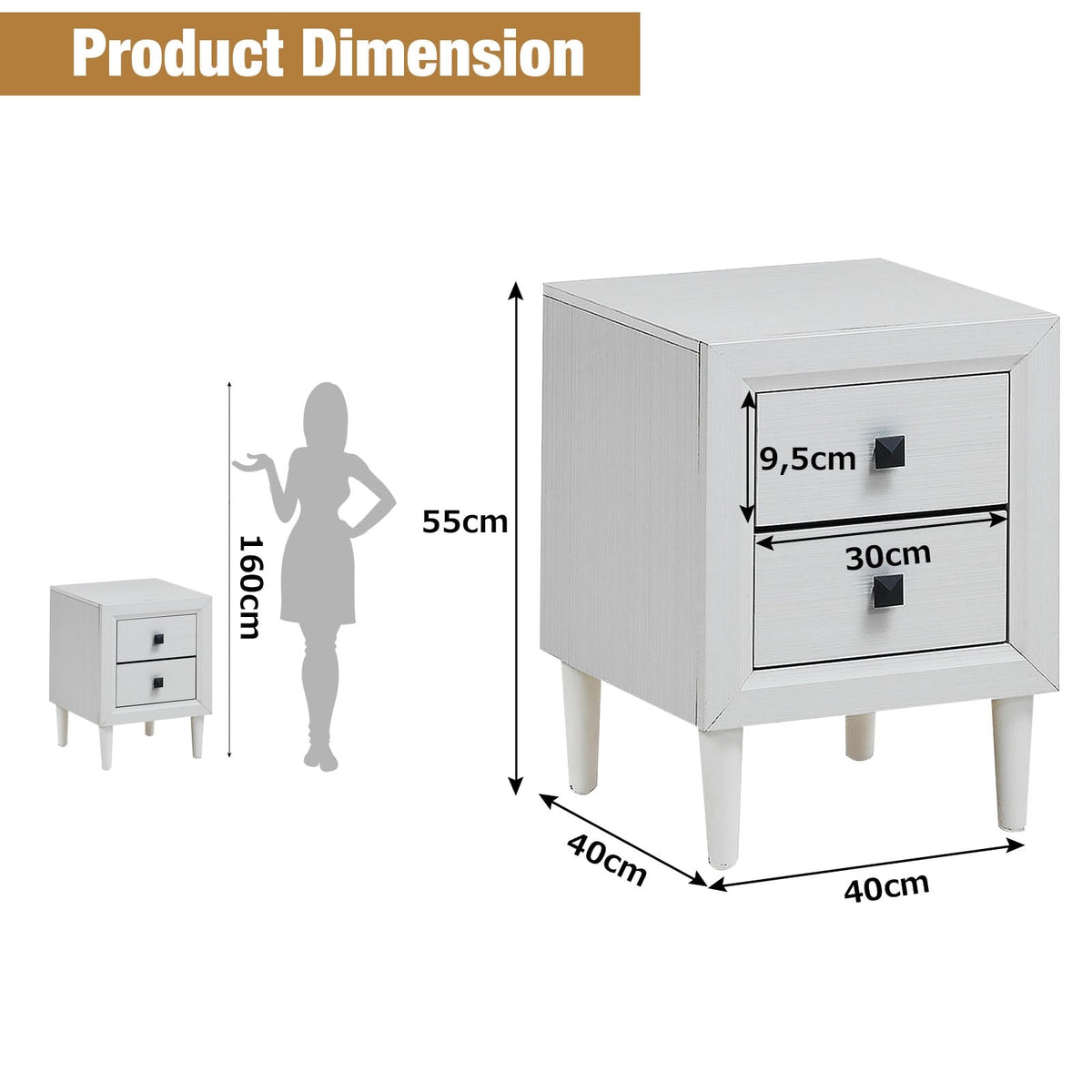 Multipurpose Retro Bedside Nightstand/ End Table with 2 Drawers-White-Nightstands-DECOROLALA