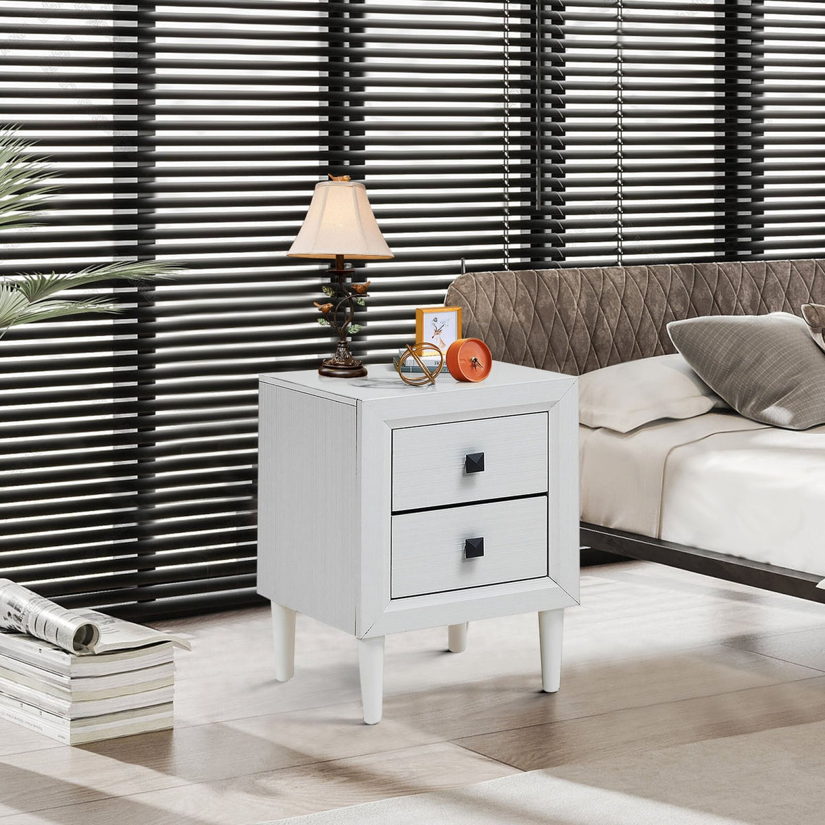 Multipurpose Retro Bedside Nightstand/ End Table with 2 Drawers-White-Nightstands-DECOROLALA