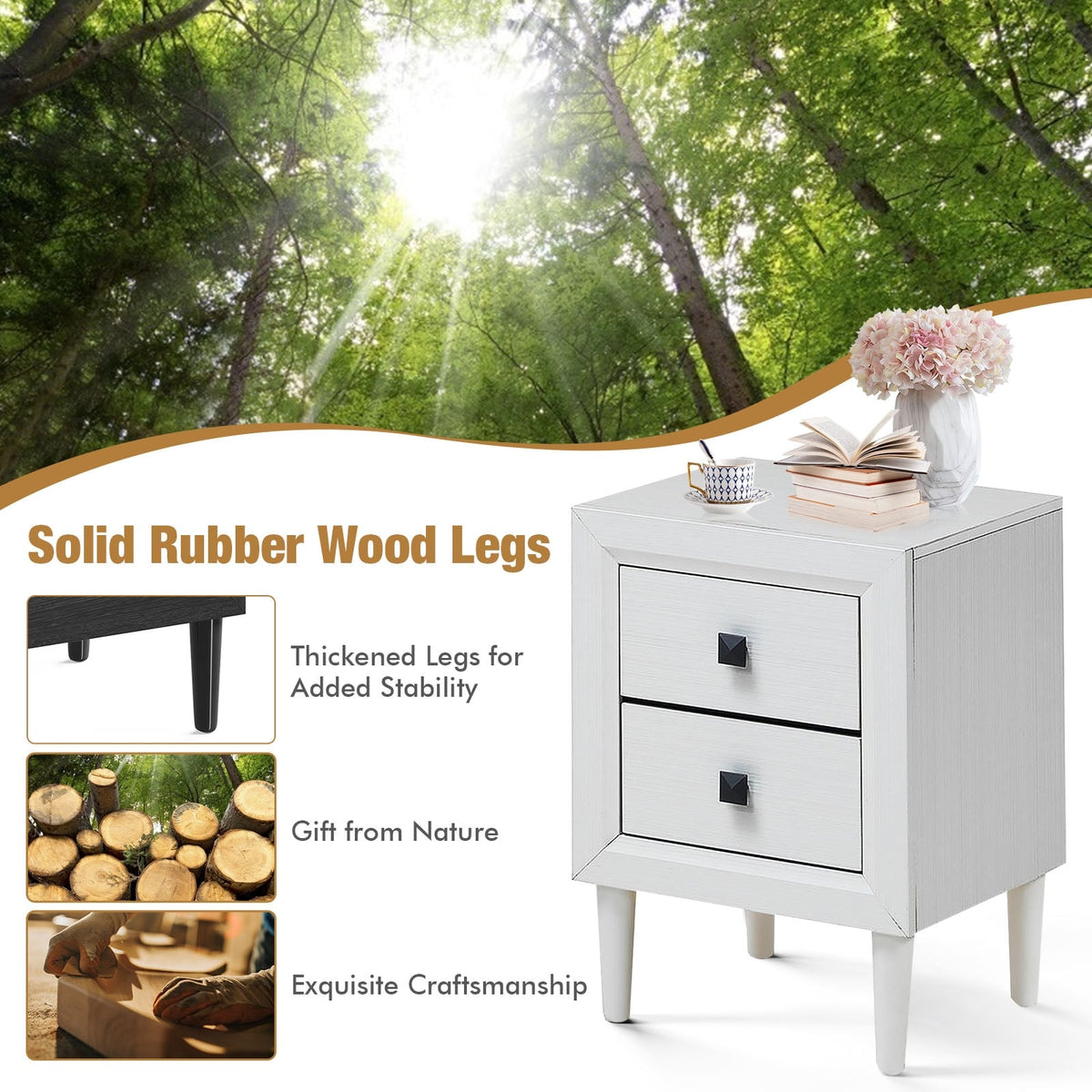 Multipurpose Retro Bedside Nightstand/ End Table with 2 Drawers-White-Nightstands-DECOROLALA