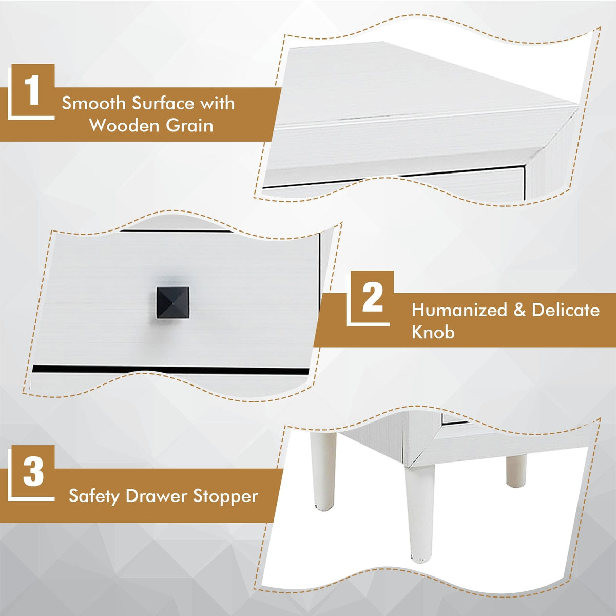 Multipurpose Retro Bedside Nightstand/ End Table with 2 Drawers-White-Nightstands-DECOROLALA