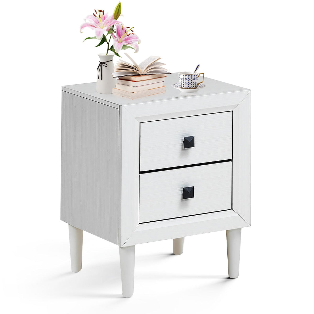 Multipurpose Retro Bedside Nightstand/ End Table with 2 Drawers-White-Nightstands-DECOROLALA